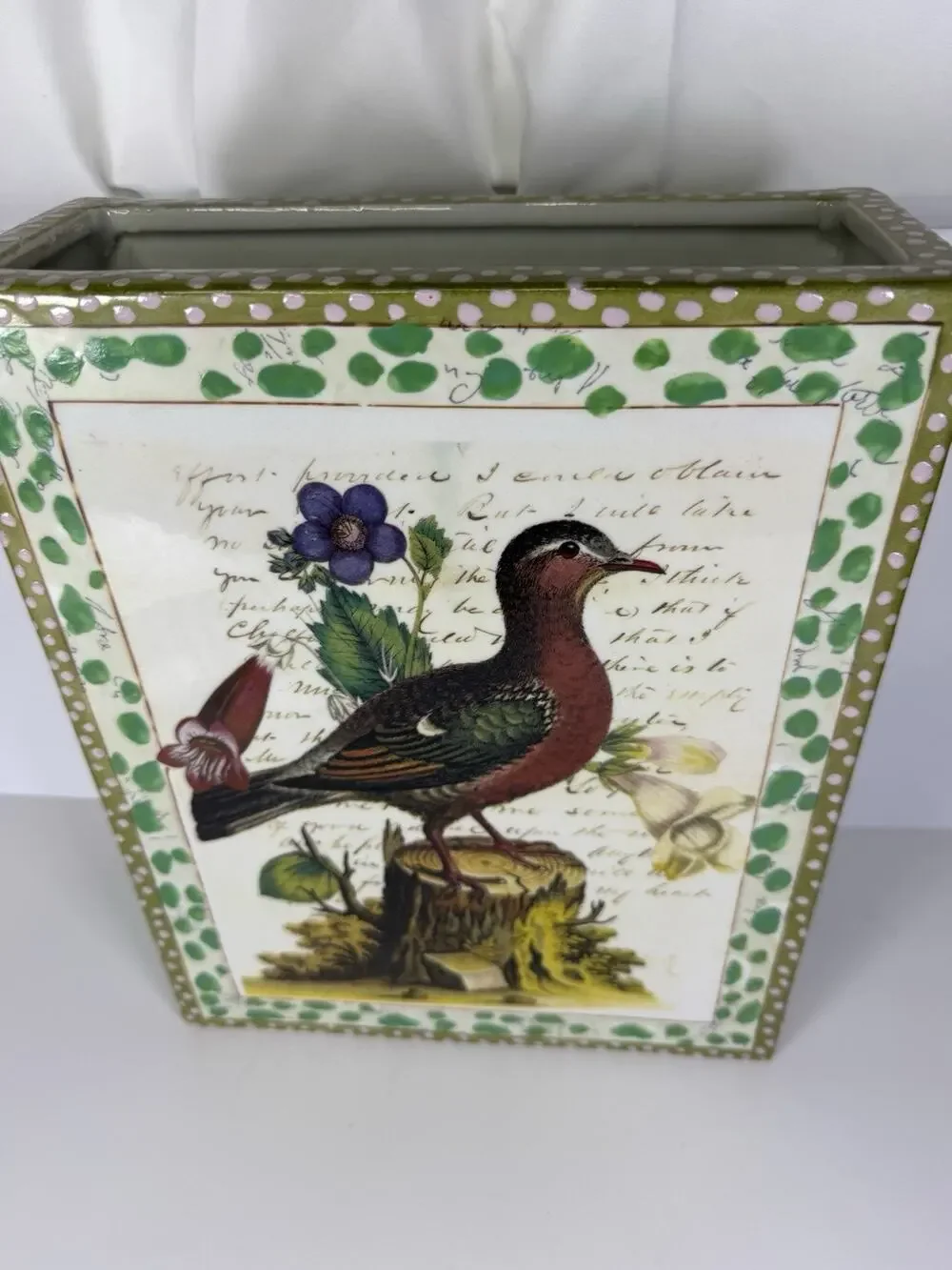 John Derian Decoupage Vase Wild Bird Illustrations Design Large Rectangular Vase